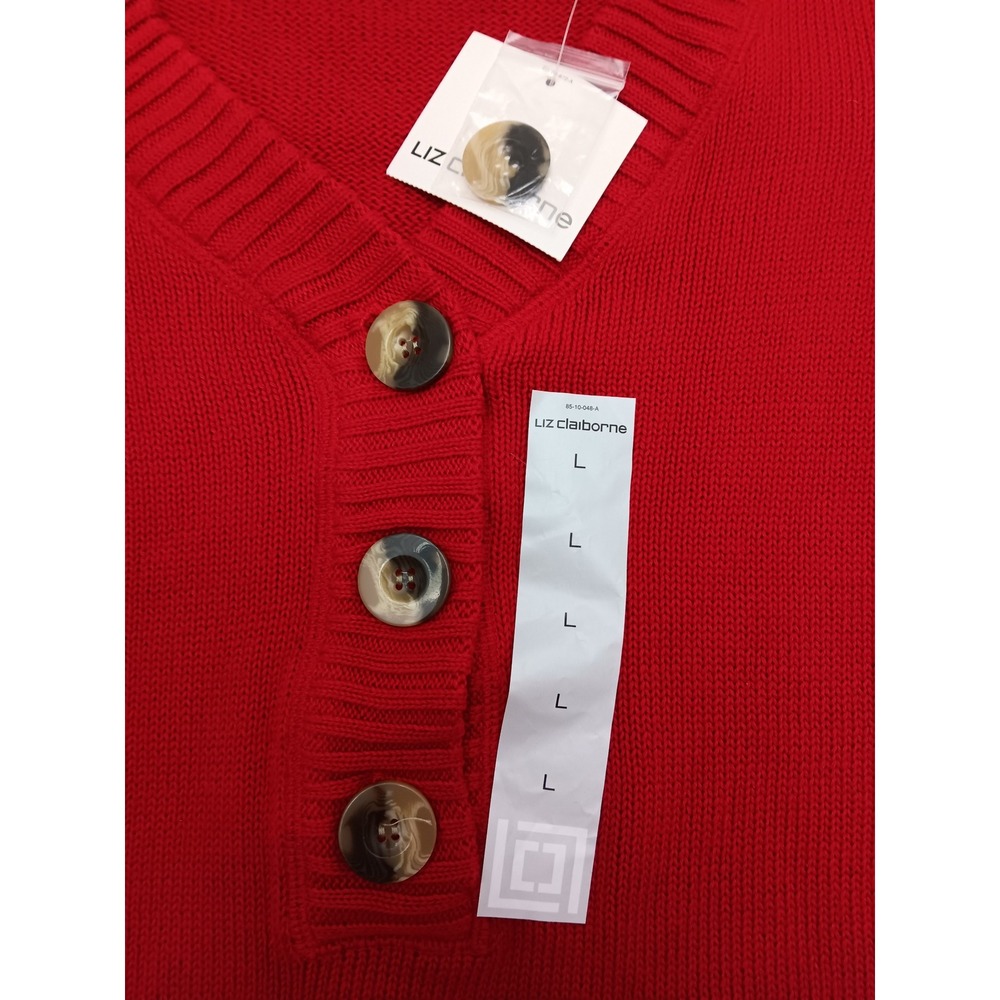 NWT Liz Claiborne Women Red Cherry Cordial Cotton V Neck Sweater Size L - Picture 3 of 10